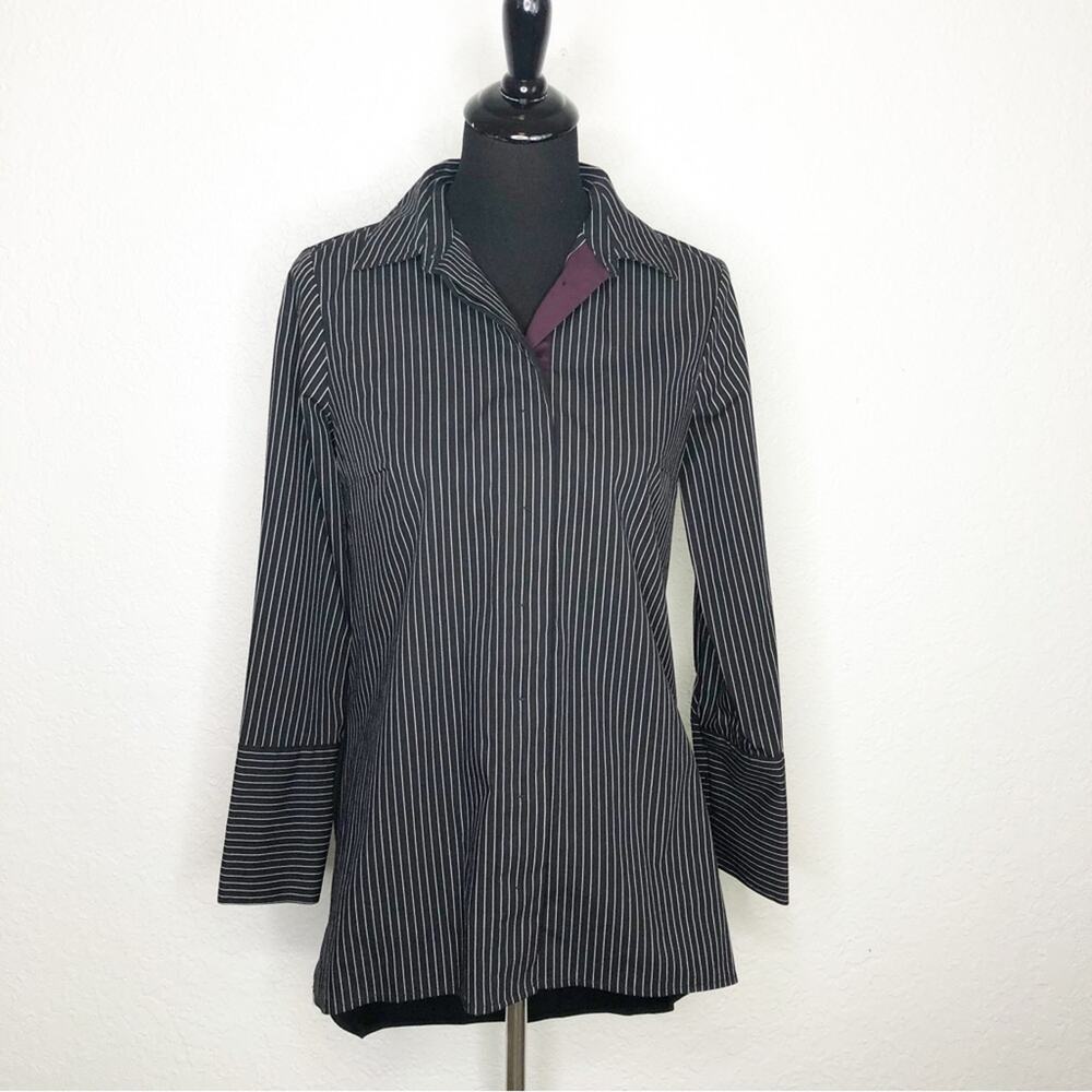 Soft Surroundings black white striped button down tunic top size Small